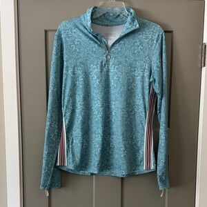 Athleta Blue Patterned Quarter-Zip Sweatshirt